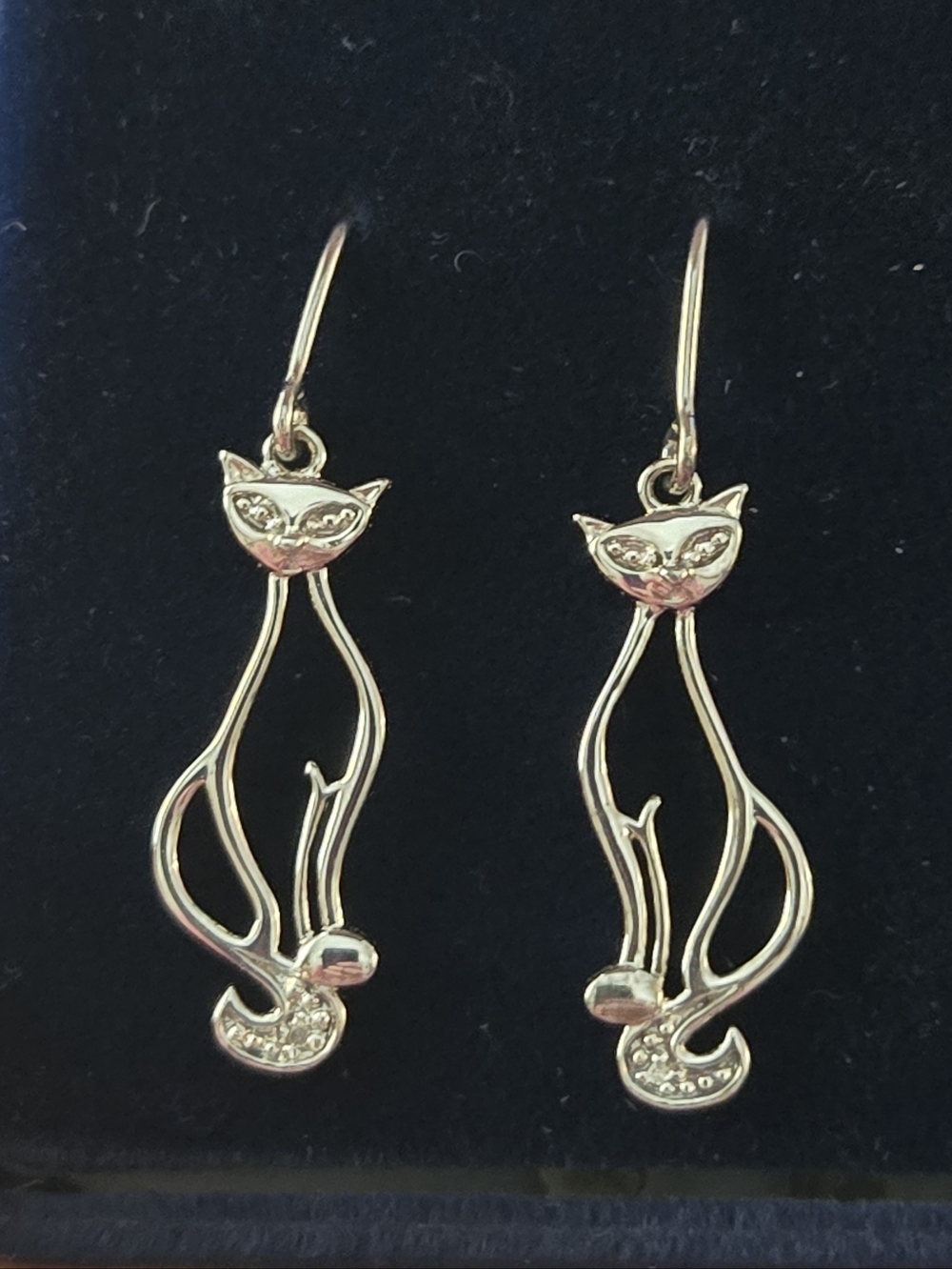 Vintage Sterling Silver Cat Dangle Earrings, By Danbury Mint